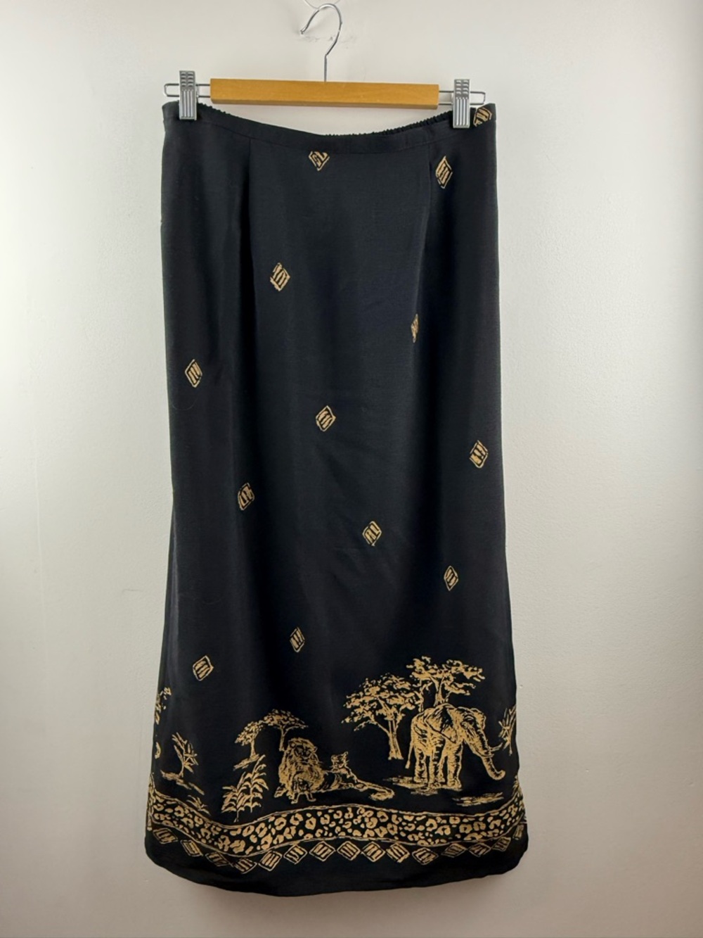 Vintage 90s Alfred Dunner Safari Elephant Border Print Skirt Petite 6